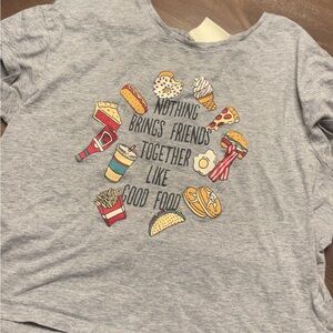 Fun “Nothing Brings Friends together like good food” Gray Tee with Food Graphic